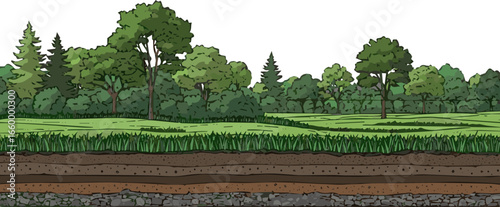 Create a grass, forest section, soil layer landscape drawing pattern. texture lawn background line art. set of graphics elements drawing for architecture and landscape design. cad pattern vector art.