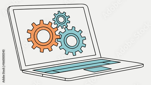 Laptop with Gears Representing System Functionality.