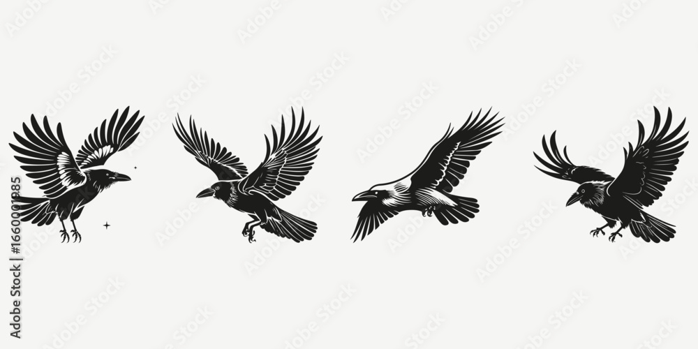 Obraz premium raven crow sketch illustration vector