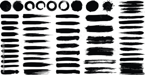 Grunge Brush Strokes and Ink Circles – Paint Texture Lines Vector Set