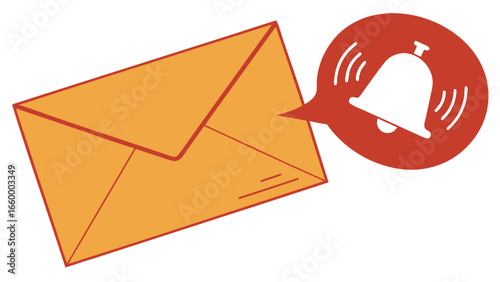 New Message Notification Orange Envelope with Red Bell Icon.