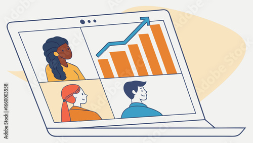 Online Business Meeting with Growth Chart Displayed.