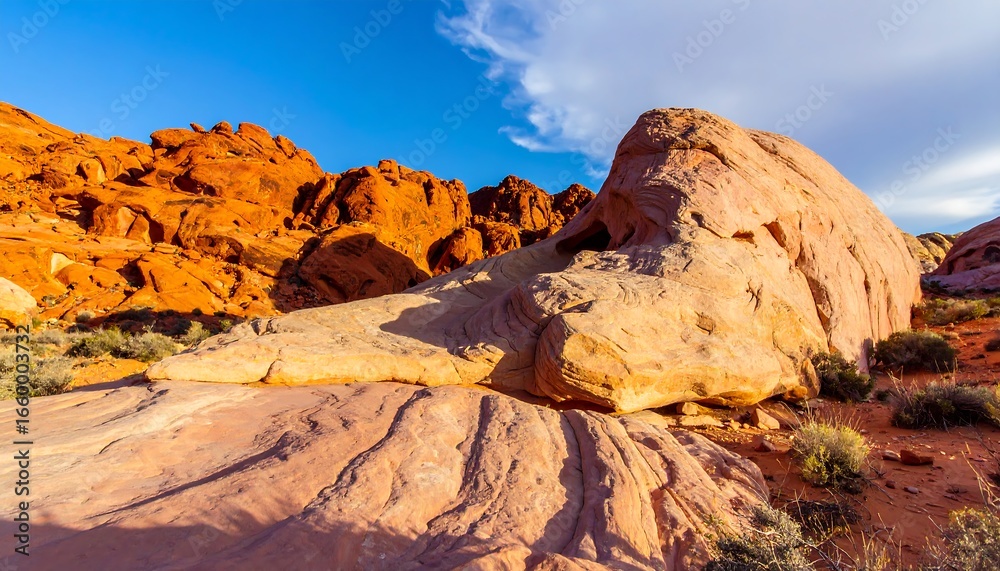 Fototapeta premium A sun-drenched vista of sculpted sandstone formations, showcasing the vibrant colors and textures of a desert landscape.
