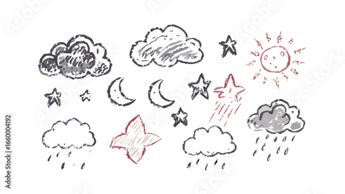 Hand drawn weather icons clouds moon