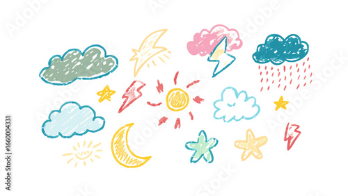 Hand drawn weather icons moon stars