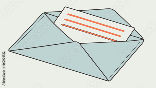 Open Envelope with Lined Letter Illustration.