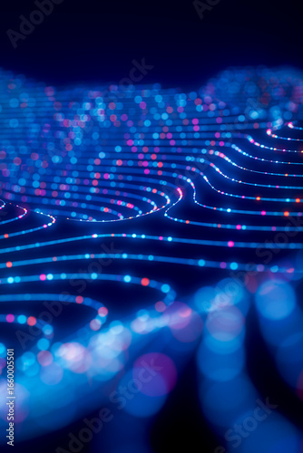 Abstract 3D technology background with streaming data and digital connection