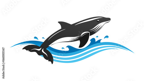 Majestic whale breaching blue waves jumping ocean
