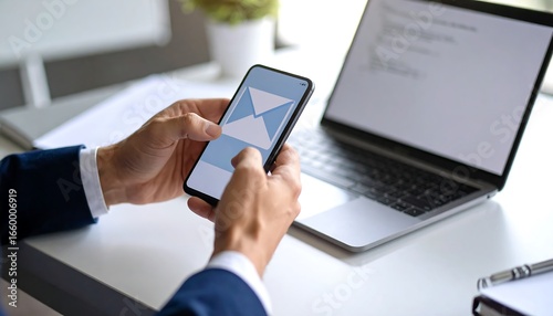 Businessman checking email on phone.