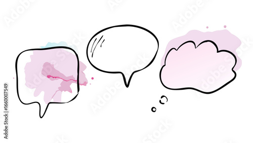 Pastel watercolor speech bubbles and shapes pink blue