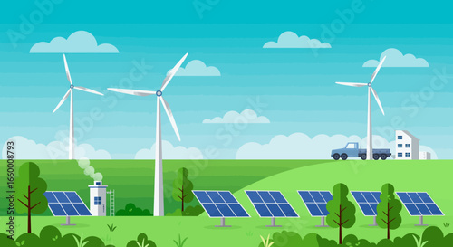 Renewable energy sources wind turbines and solar panels for sustainable future clean energy green technology