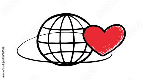 Red heart doodle love symbol