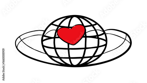Red heart doodle love symbol