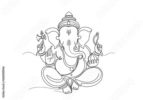 Lord Ganesha Sitting Line Art Transparent Background, Ganpati Transparent PNG Sketch.