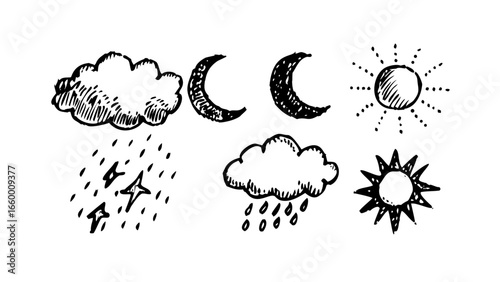 Retro Weather Icons vintage hand drawn