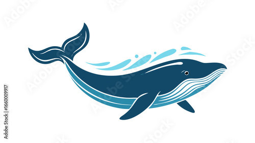 Stylized Blue Whale Swimming ocean marine life