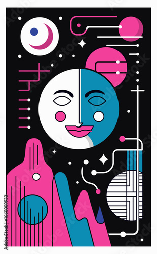 Abstract space infographic. Flat colorful poster design.