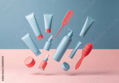Beauty products flat lay skincare cosmetic hair care mockup template for online store promotion and marketing