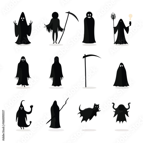 Halloween Specter isolated in White background, silhouette Set, Halloween theme, Vector illustration