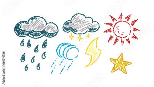 Weather icons hand drawn clouds rain