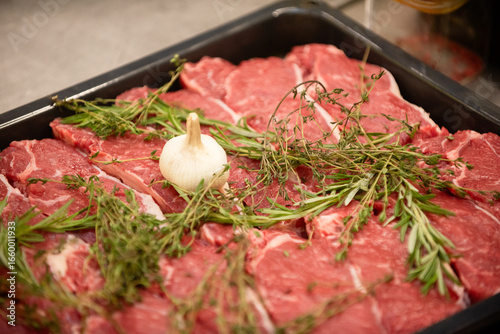 marinated pork steaks before barbecue