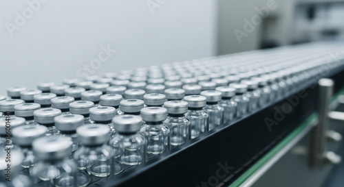 Rows of Sterile Pharmaceutical Vials on Automated Production Line