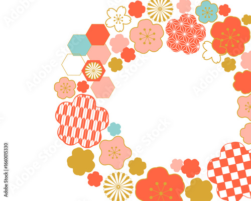 2026年　午年　 和柄　リース　背景　フレーム 2026 Year of the Horse Japanese Pattern Wreath Background Frame