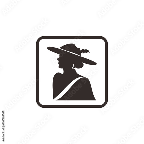 Silhouette of a woman in a wide-brimmed hat, profile view, elegant style.