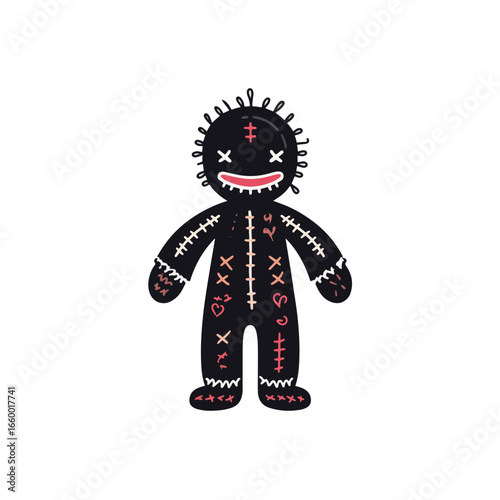Halloween Voodoo Doll isolated in White background, silhouette Set, Halloween theme, Vector illustration