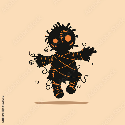 Halloween Voodoo Doll isolated in White background, silhouette Set, Halloween theme, Vector illustration