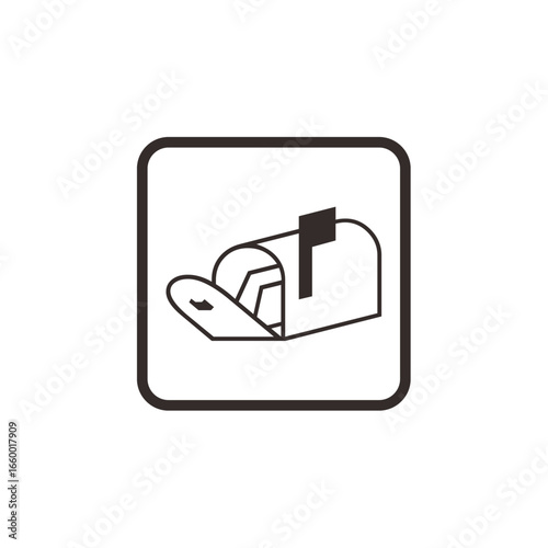 Simple line drawing icon of a mailbox with a flag raised, indicating new mail.