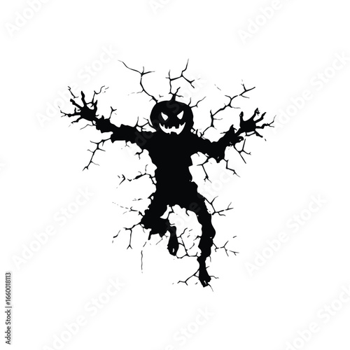 Halloween Wall Cracks in Human Shape isolated in White background, silhouette Set, Halloween theme, Vector illustration