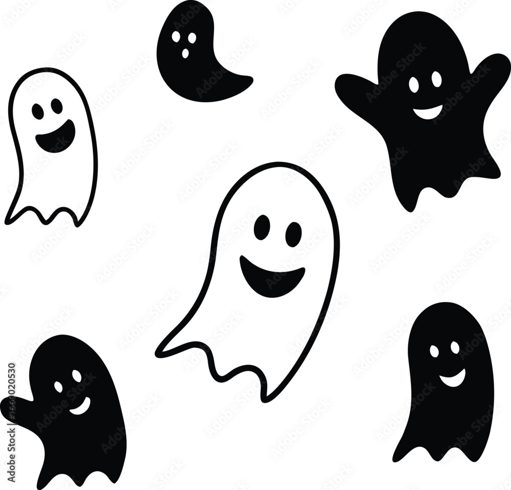 Obraz premium A Spooky Collection of Happy Ghosts in Black and White