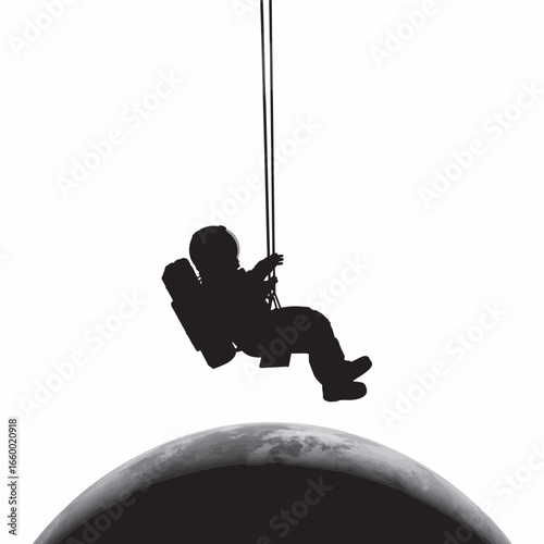 Astronaut on a Swing Above the Moon Silhouette Illustration Space Exploration Concept for Kids and Dreamers Hope and Inspiration