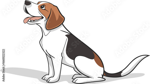 Cartoon Beagle Dog Sitting Looking Up Happy Expression.