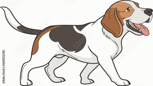 Cartoon Beagle Dog with Brown and Black Markings.