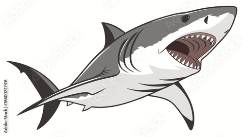 Cartoon Great White Shark with Open Mouth and Sharp Teeth.