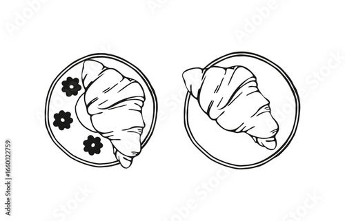 Croissants icon. Hand drawn illustration of coffee time croissant