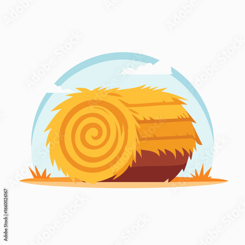 Round Hay Bale In Flat Design