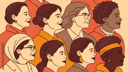 Diverse Group of Women in Profile Illustrated Portraits 1.
