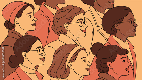 Diverse Group of Women in Profile Illustrated Portraits.