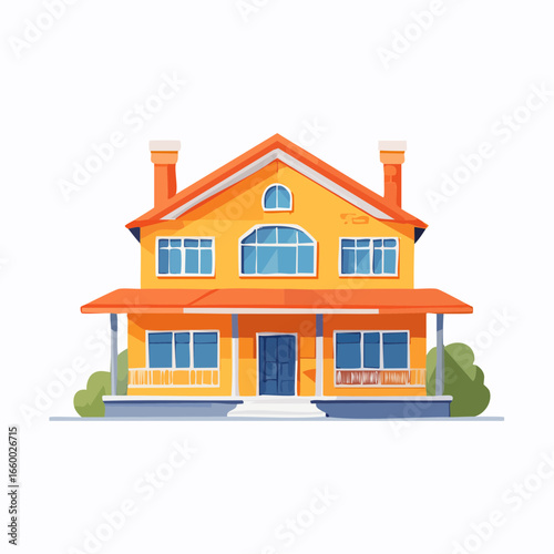 Two Story Orange House Illustration