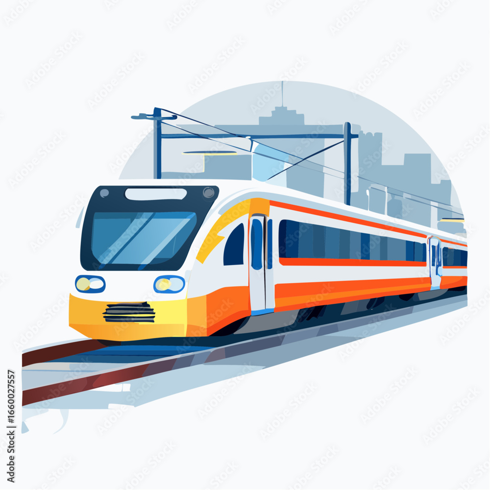Naklejka premium Modern Train In Urban Setting Illustration