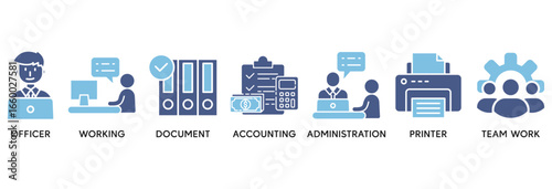Office work icon set vector illustration concept relate to officer, working, document, accounting, administration, printer, teamwork