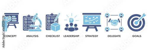Planning icon set vector illustration concept relate to concept, analysis, checklist, leadership, strategy, delegate and goals