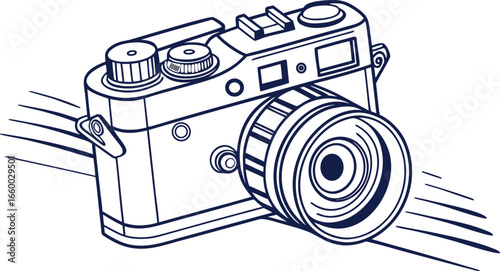 Vintage Camera Illustration in Elegant Line Art Style