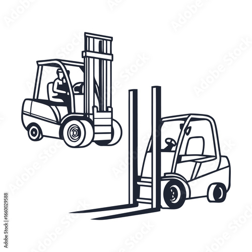 black and white forklifts, driving, lifting clip art preview