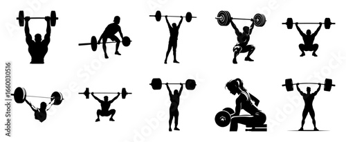 Weightlifters performing various lifts weightlifting