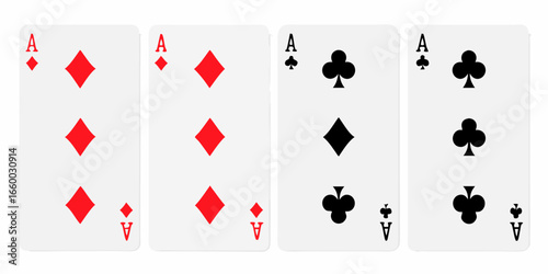Aces of Diamonds and Clubs Playing Cards Isolated on White Background