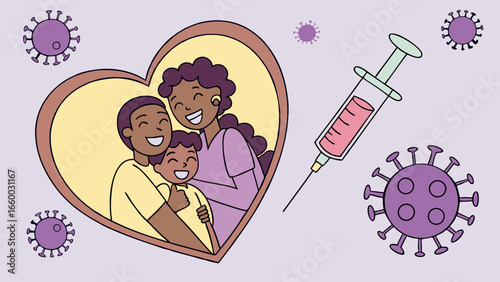 Happy African American Family Protected by Vaccine from Virus.